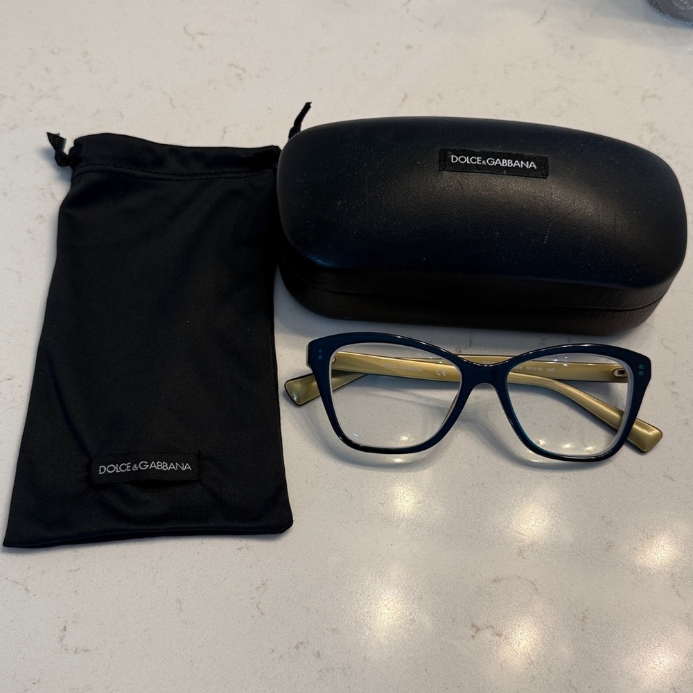 Dolce & Gabbana Blue Frame Eyeglasses with Tan Temples
